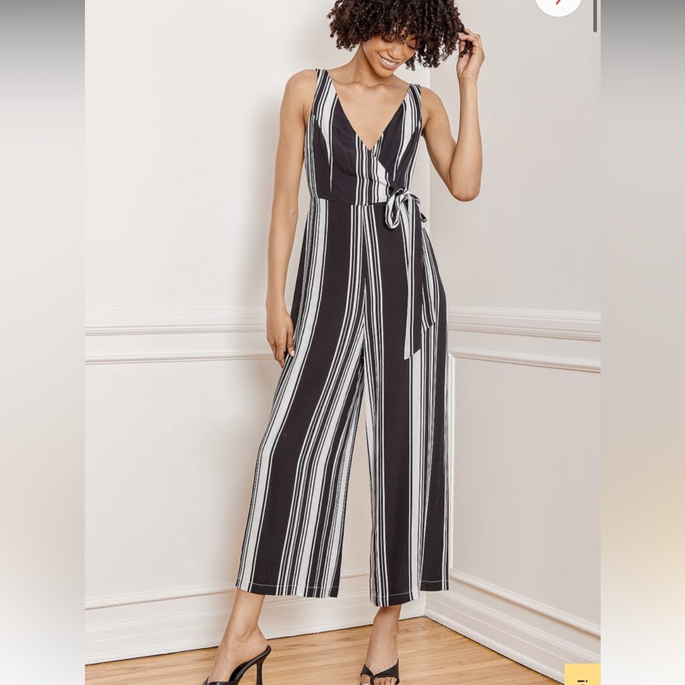 Lulus Sunny Shores Black Striped Tie-Front Culotte Jumpsuit!